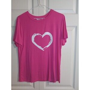 Medium HERLOLLYCHIPS Women Cute Heart Graphic Crewneck Short Sleeve Pink